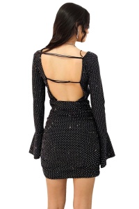 Rochie de evenimente Faylin, cu pietre si spatele gol, Argintiu, Marime S/M - Img 6
