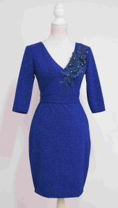 Rochie de ocazie din lurex albastra Royal Blue cu broderie 3D - Img 2