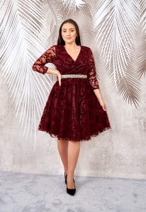 Rochie de ocazie din tulle cu broderie catifea visinie Ariana1 - Img 5