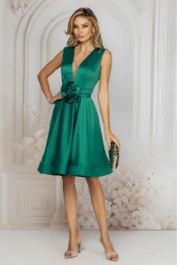 Rochie de ocazie eleganta verde in clos cu floare in talie - Img 3