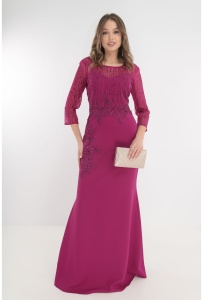 Rochie de seara magenta cu strasuri si broderie