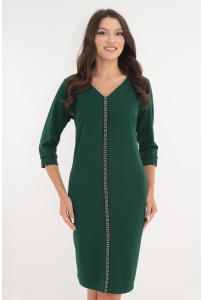 Rochie de zi verde-smarald cu banda decorativa