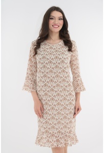 Rochie din voal bej cu print floral discret