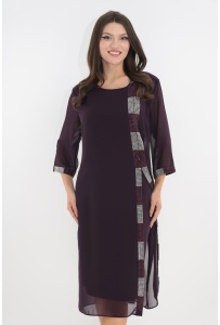 Rochie eleganta mov cu aspect suprapus si strasuri