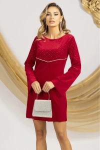 Rochie eleganta rosie din catifea croi tip A