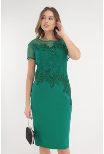 Rochie eleganta verde cu broderie si dantela