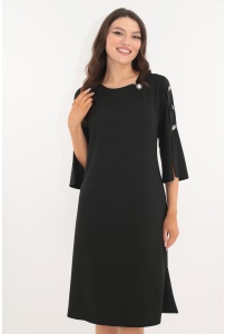 Rochie evazata neagra cu nasturi decorativi