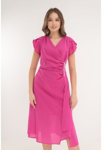 Rochie fucsia de ocazie cu glitter si fronseuri