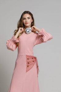 Rochie HARRIS roz pudrat cu esarfa brodata - Img 2