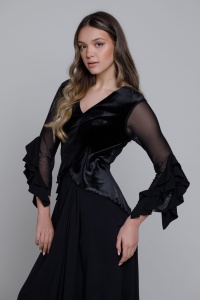 Rochie KARENA neagra din viscoza si catifea asimentrica - Img 2