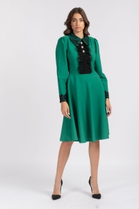 Rochie LaDonna verde cu dantela neagra si nasturi MAXI