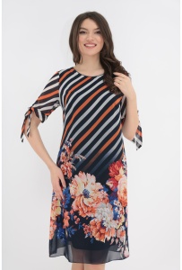 Rochie lejera din voal bleumarin cu imprimeu floral