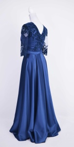Rochie lunga de tafta si broderie catifelata bleumarin Anastasia - Img 8