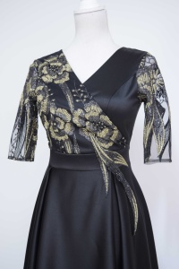 Rochie lunga din tafta neagra cu broderie aurie Alice 2 - Img 2