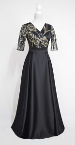 Rochie lunga din tafta neagra cu broderie aurie Alice - Img 1