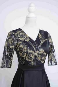 Rochie lunga din tafta neagra cu broderie aurie Alice - Img 5