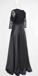 Rochie lunga din tafta neagra cu broderie catifelata Carla - Img 4