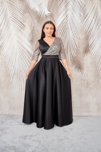 Rochie lunga din tafta neagra cu tulle cu gliter Noelia - Img 4