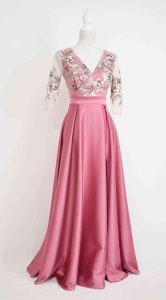 Rochie lunga din tafta roze si tiul brodat Ofelia - Img 2