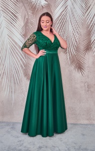 Rochie lunga din tafta verde cu broderie catifelata Carla - Img 2