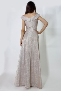 Rochie lunga Elize, cu pliuri definite si decolteu cu mansete pe umeri, Roze, Marime: OneSize S/M - Img 4