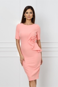 Rochie MBG somon cu floare maxi si peplum in tlaie