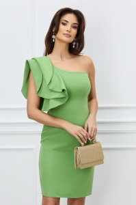 Rochie MBG verde fistic cu un volan pe umar