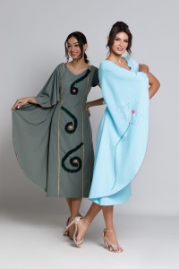 Rochie Mira bleu cu mânecă prelungită si broderie - Img 7