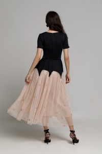 Rochie MORA neagra cu tul brodat crem - Img 4