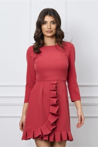 Rochie Moze roz coniac cu volanas pe fusta