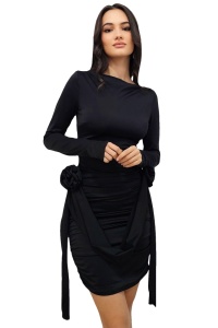 Rochie scurta Jordana, pentru evenimente, cu detaliu floral, Negru, Marime S/M - Img 7