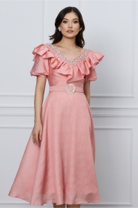 Rochie Suzzie roz cu strasuri si curea in talie