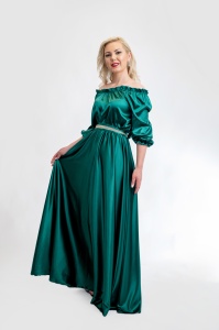 Rochie Verde Zonia Lunga din Satin cu Cordon, Malika Fashion - Img 3