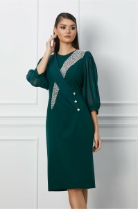 Rochie Viviana verde cu perlute la bust