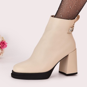 Botine Cu Toc Gros Dama Bej Cu Fermoar Spera - Img 1