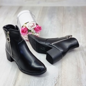 Botine Cu Toc Gros Dama Negre Cu Fermoar Adala - Img 4