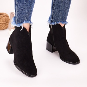 Botine Cu Toc Gros Dama Negre Cu Fermoar Bita - Img 4
