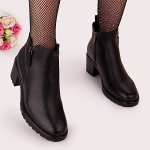 Botine Cu Toc Gros Dama Negre Cu Fermoar Uinir - Img 3