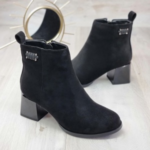 Botine Cu Toc Gros Dama Negru Catifea Layla - Img 5