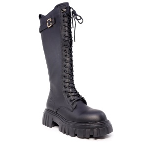 Cizme cu șiret femei Benvenuti negre din piele naturală 3746DC411N - Img 2