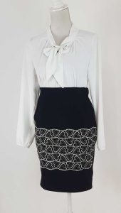Compleu bluza alba si fusta neagra cu broderie - Img 2