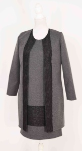 Compleu elegant gri cu broderie dantela neagra - Img 1