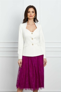 Compleu Leonard Collection cu sacou alb si fusta din dantela magenta