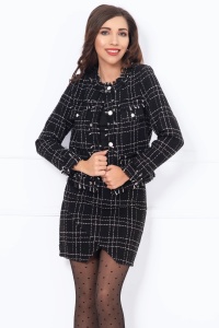 Compleu negru Pretty Woman din tesatura chanel cu fusta mini si sacou