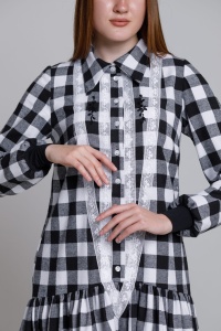 EDINA24 black and white checkered dress with white lace applications - Img 4