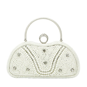 Geanta clutch crem argintiu cu perle si pietricele BME-22732 05