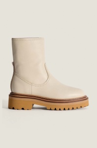 Hoff cizme de piele BOTA PIEL femei, culoarea alb, cu toc plat, 22331001 OFFICE