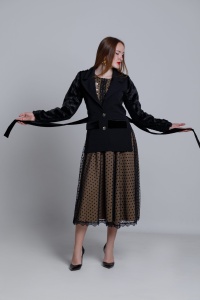 Jacheta HEDY neagra asimetrica cu maneca din blana - Img 2