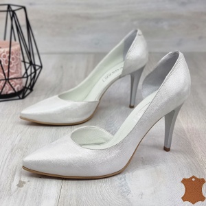 Pantofi Stiletto Dama Argintii Piele Naturala Iha - Img 4