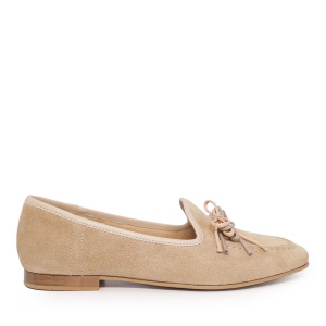 Pantofi tip loafer femei Benvenuti bej din piele întoarsă 807DP2787VBE - Img 1
